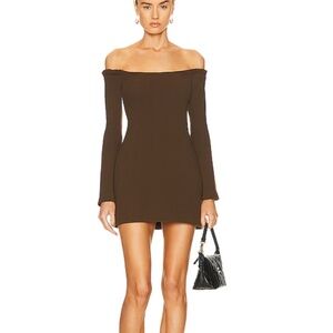 KHAITE Off-Shoulder Brown Mini Dress